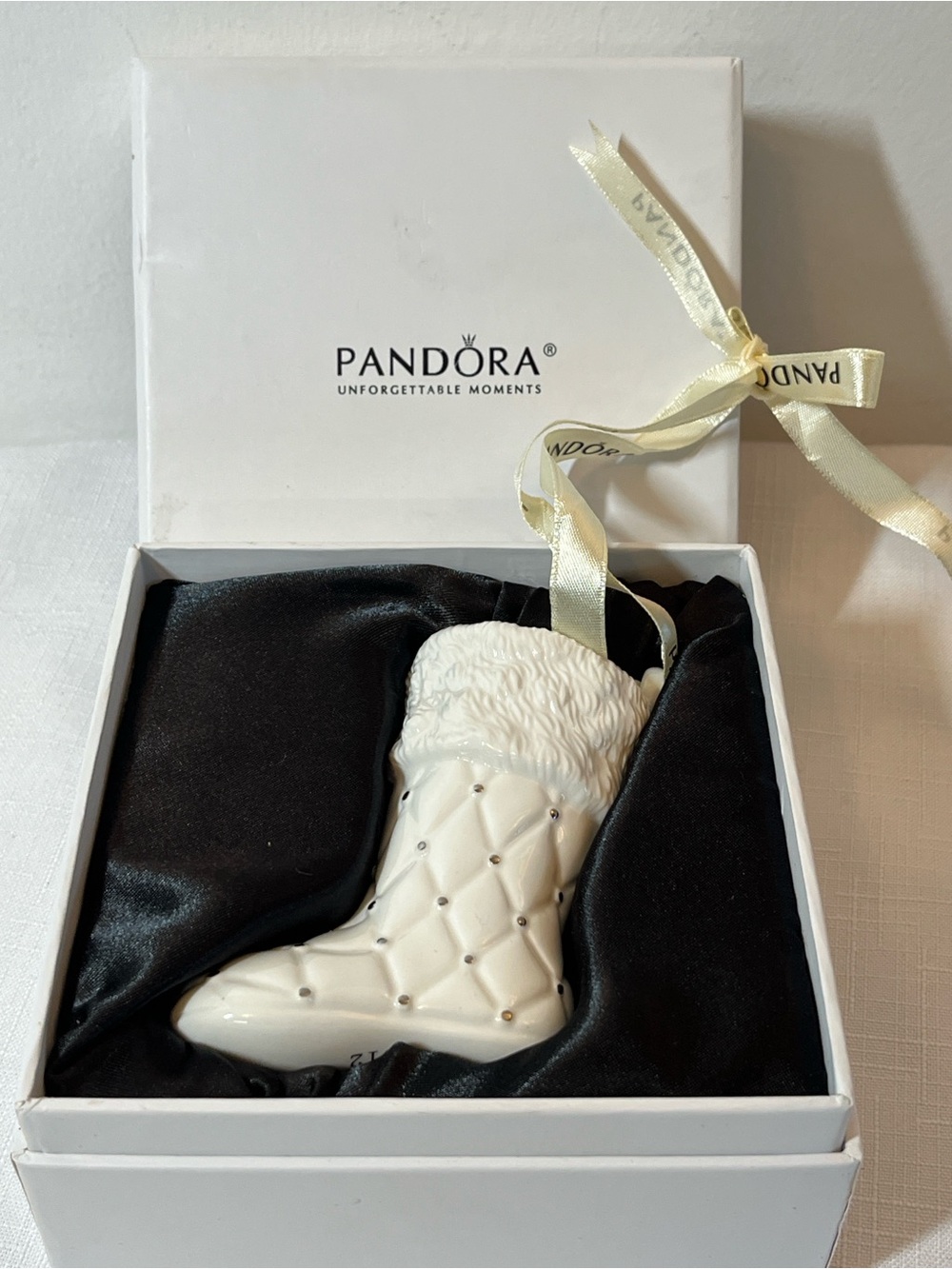 Pandora Cream Quilted Stocking Ornament 
Vintage 2012
Collectible